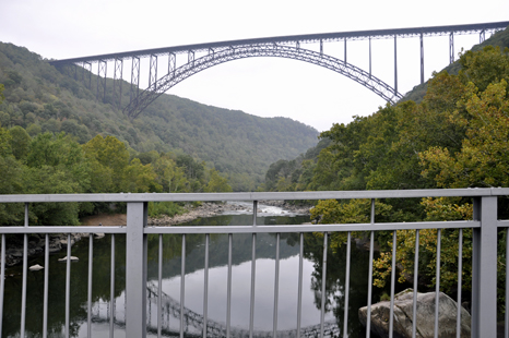 View of the New River Gorge Bridge and the catwalk from the 