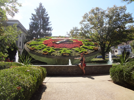 Karen Duquette at the flower clock in Frankfort, Kentucky