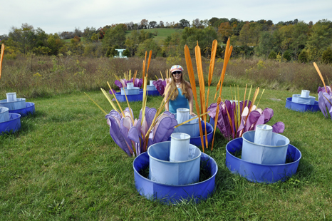 Karen Duquette amist the Viva Sculpture