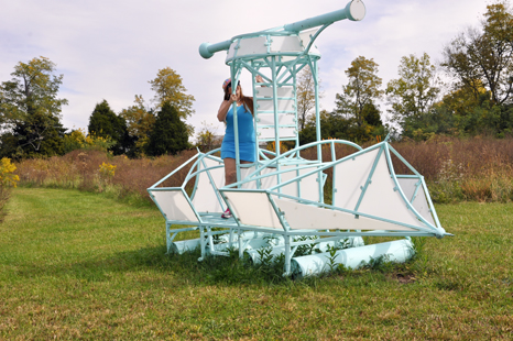 Karen Duquette on  the Clarity Vehicle sculpture