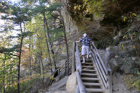 Lee Duquette on the stairs