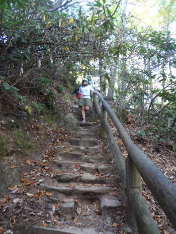 Karen Duquette on the stairs