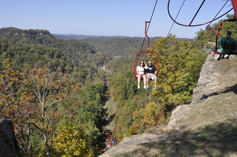 people on the skylift