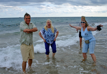 Karen and friends in the cold ocean