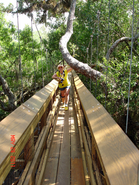 Karen Duquette on the suspension bridge