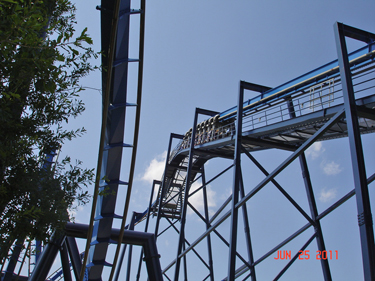 Karen and Alex on Batman roller coaster at Six Flags Over Georgia