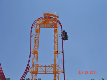 Karen and Alex on the Dare Devil Dive roller coaster