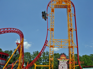 Karen and Alex on the Dare Devil Dive roller coaster