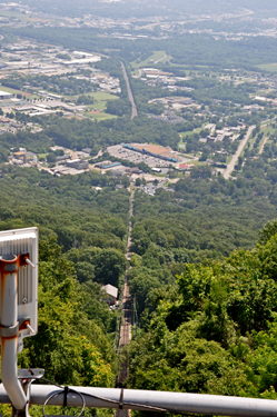 View of the cable car as it starts back down Lookout Mountain