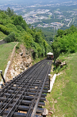 View of the cable car as it starts back down Lookout Mountain