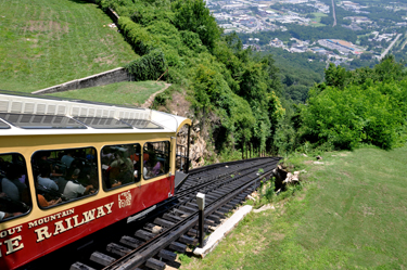 View of the cable car as it starts back down Lookout Mountain