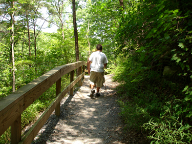 the grandson of the two RV Gypsies starting down the trail at Cloudland Canyon State Park