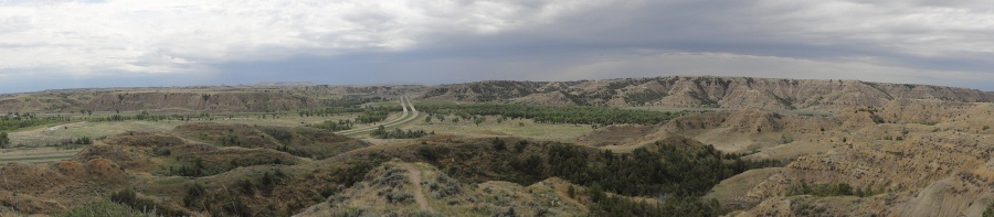 Highway I-94 as seen from Medora Overlook in Theodore National Park