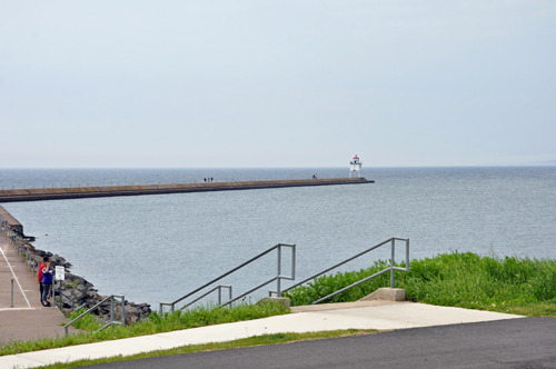 Two Harbors breakwall and a lighthouse