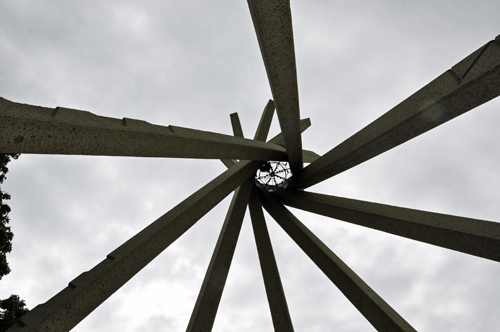 Looking skyward  at the top of the pillars