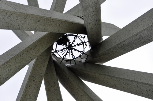 Looking skyward  at the top of the pillars