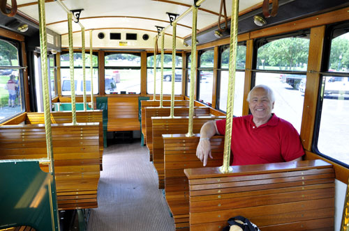 Lee Duquette on the tram to downtown Sioux Falls, SD