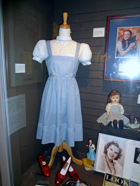 Dorothy's dress in a display case
