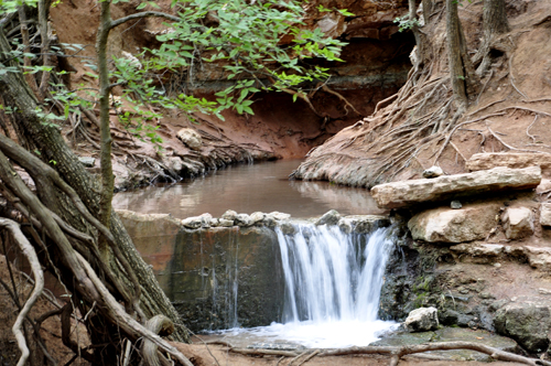 waterfall and a cave