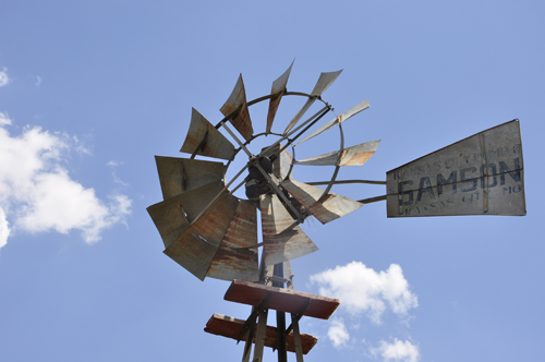 close-up of a windmill in the outdoor museum in Shattuck