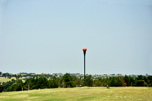 light poles shaped like golf balls