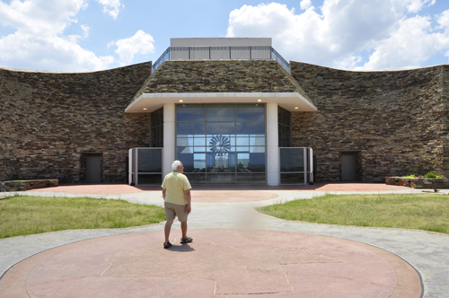 Lee Duquette heads back toward the Gray County Rest Area building