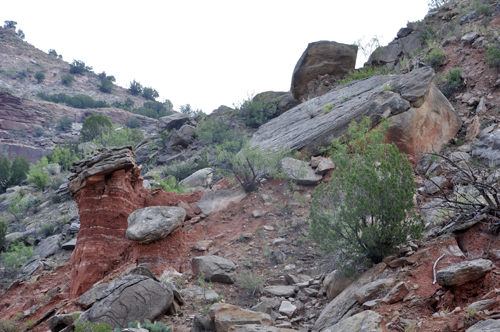 rocks and hoodoos at the bottom of the canyon