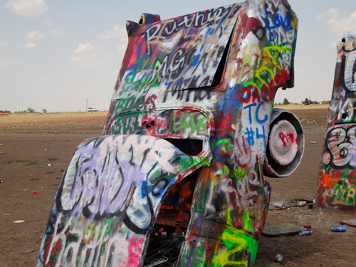 a spray painted Caddy at Cadillac Ranch in Texas