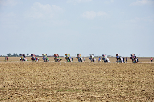 first look at the caddies at Cadillac Ranch from outside the gate