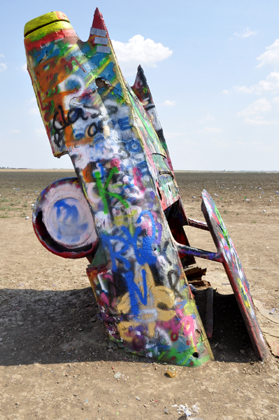 a spray painted Caddy at Cadillac Ranch in Texas