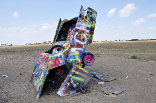 a spray painted Caddy at Cadillac Ranch in Texas