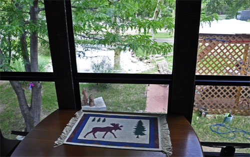 The two RV Gypsies view their new yard from their dining room window