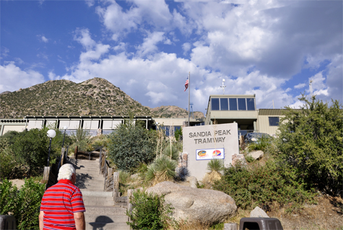 Lee Duquette approaching the entry to the Sandia Peak Tramway in NM