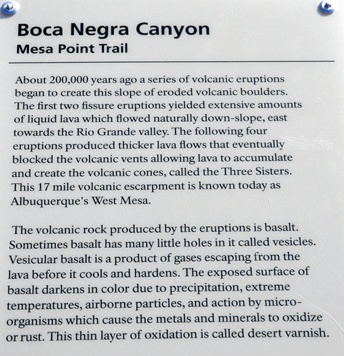 sign about the Boca Negra Canyon Mesa Point trail