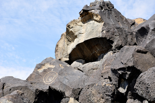 a petroglyphs on a rock atBoca Negra Canyon