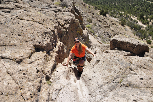 Karen Duquette climbing up the Restrcted Access area 