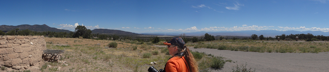 Karen Duquette at the top of the cave dwellings.