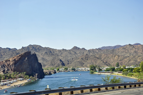 beautiful blue water and the mountains