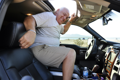 Lee Duquette trying to get down out of the sunroof