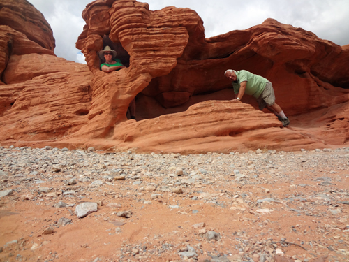 The two RV Gypsies have fun in a beehive at Valley of Fire State Park