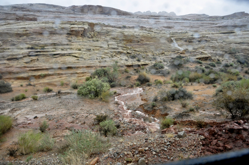 flash flood pouring water down the mountain side