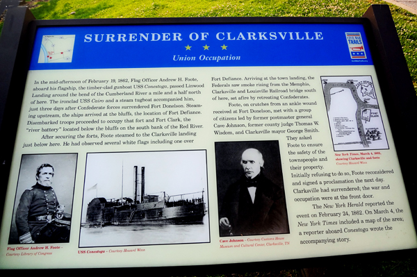 sign giving hisory of the Surrender of Clarksville