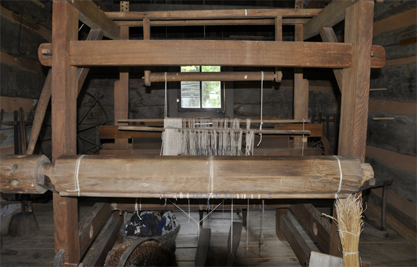 A weaving loom in the loom house