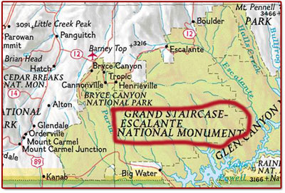 map showing location of the Grand Staircase-Escalante National Monument