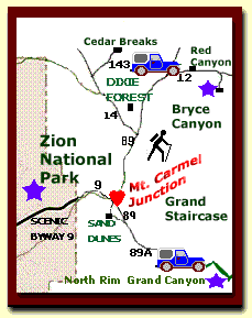 map showing Utah's national parks and monuments