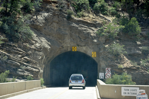 Going through a tunnel at Zion National Park