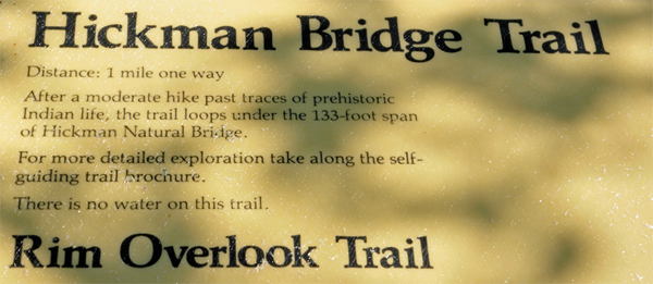 Hickman bridge Trail sign