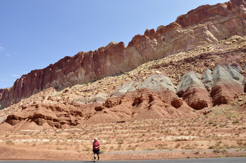 Lee Duquette is dwarfed by the size of the formations.