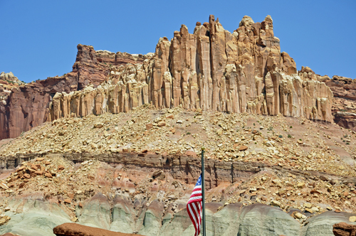 formation and USA flag by the visitor center