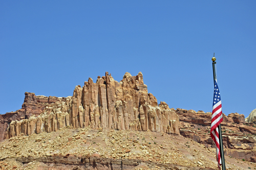formation and USA flag by the visitor center